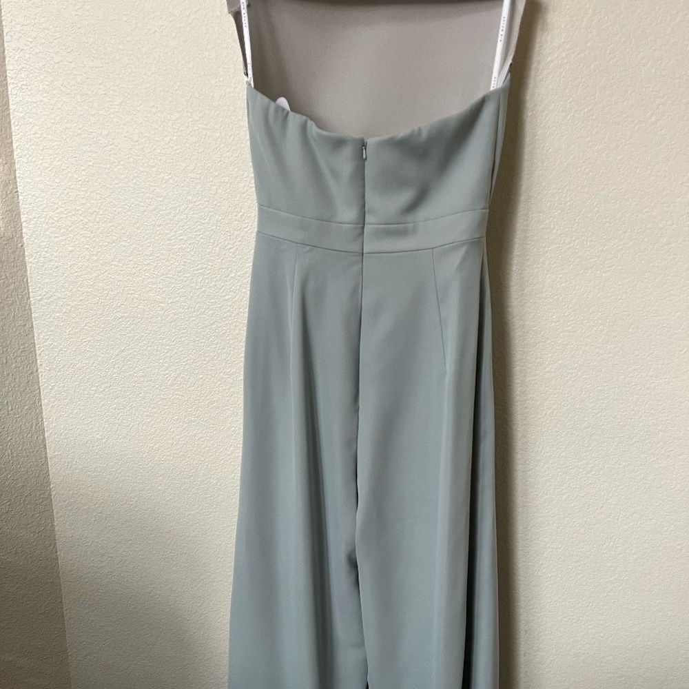 AFTER SIX | Wedding Guest Strapless Pleated Jumpsuit in Willow Green | Size 10 - Picture 6 of 8